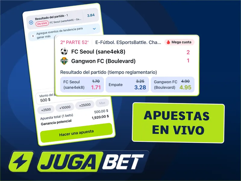 Interfaz de apuestas deportivas en vivo de JugaBet