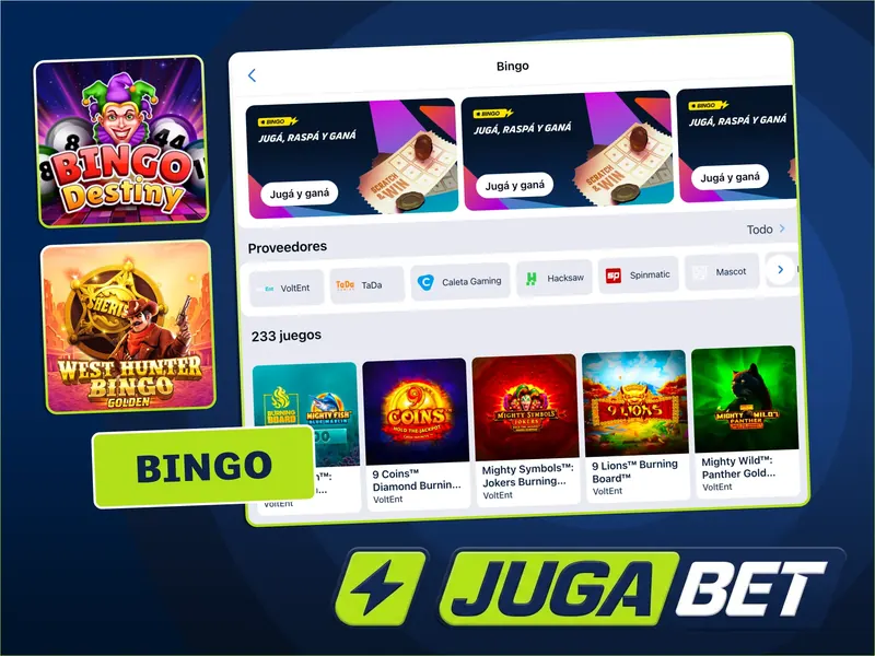 Juegos de bingo de JugaBet organizados por sus tarjetas