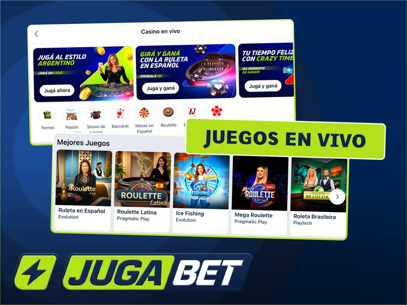 JugaBet live casino selection with roulette tables and dealers