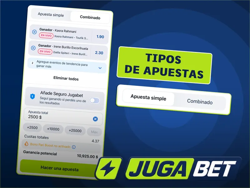 Opciones de apuesta simple y combinada